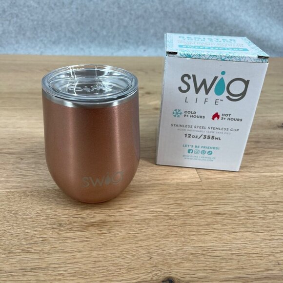 Swig Life Insulated Stemless Wine Cup 12oz Rose Gold with Lid Gift Camping NEW - Picture 5 of 8